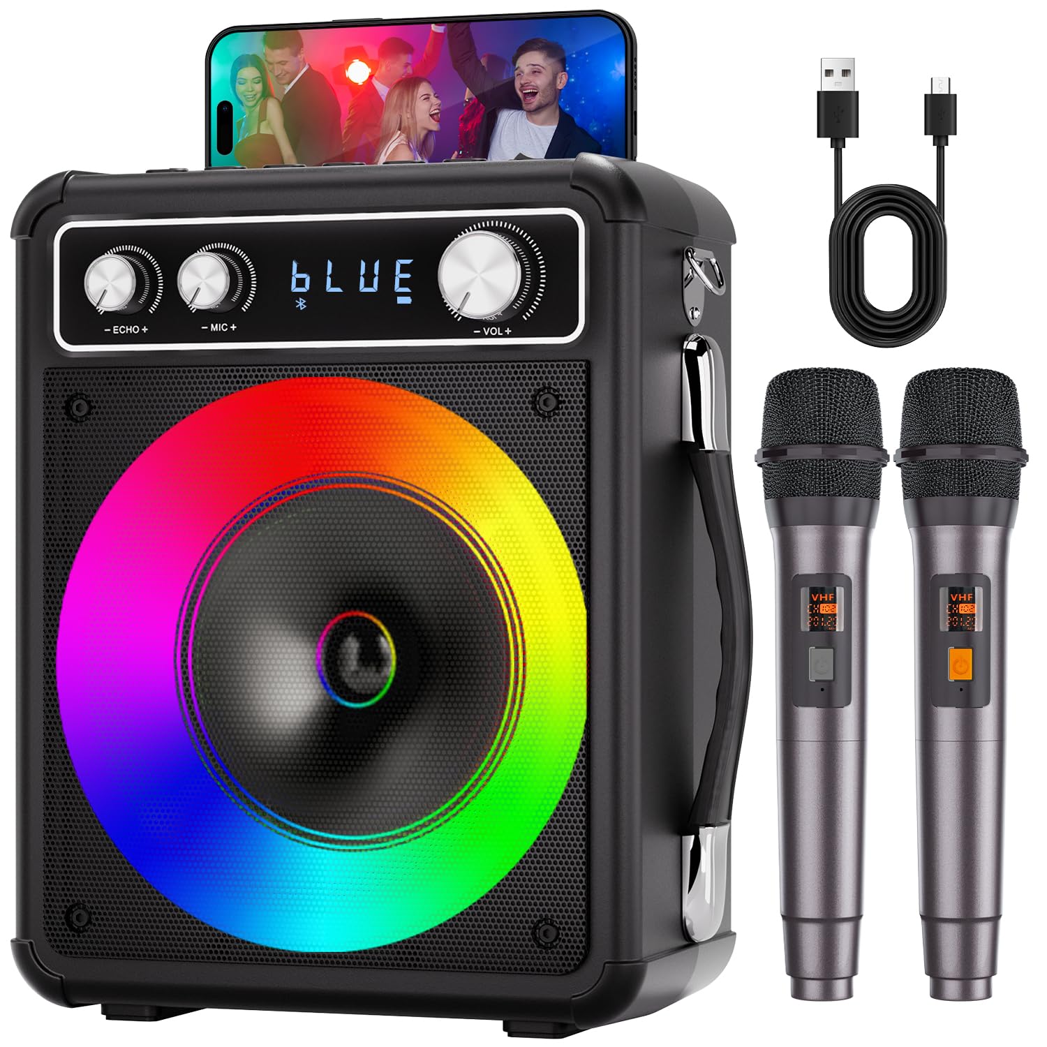 Karaoke Machine, Portable Bluetooth Karaoke Speaker with 2